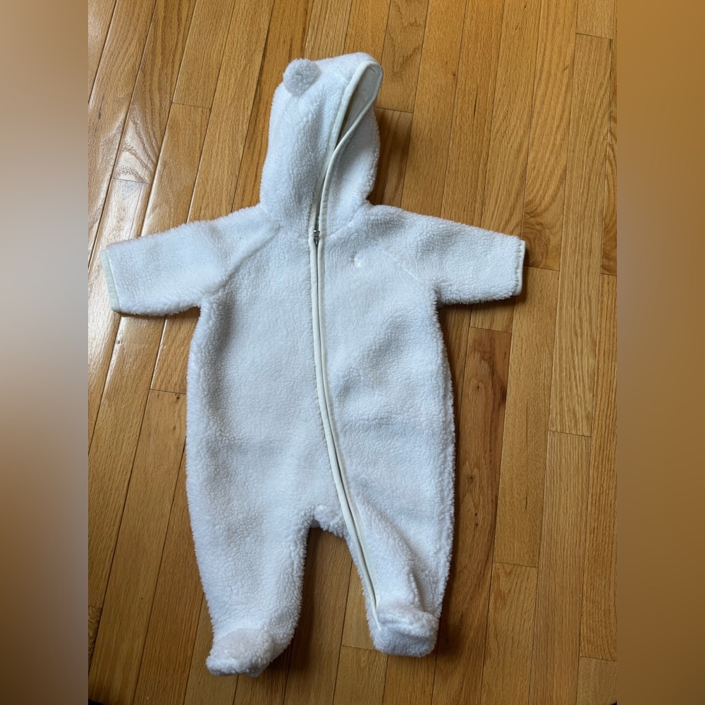 Ralph Lauren White Footies One Piece with Hood - pristine condition- used once
